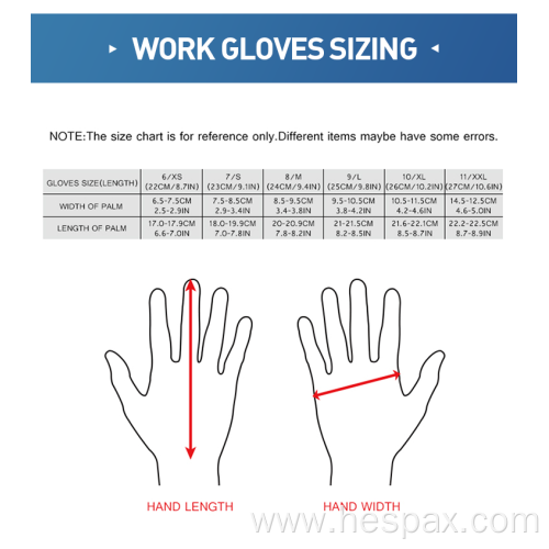 Hespax White PU Palm Coated Working Gloves Construction